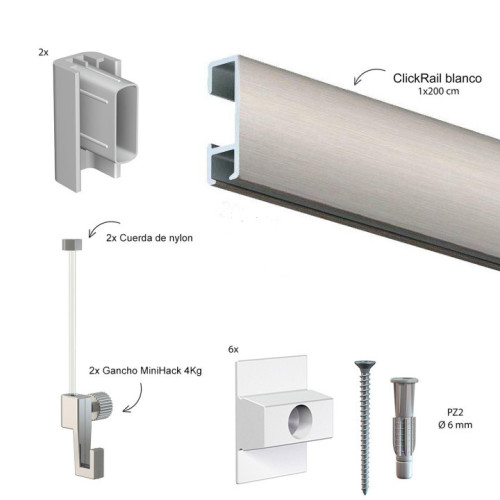 Kit ClickRail plata. Cable de nylon  MINI HACK colgar cuadros