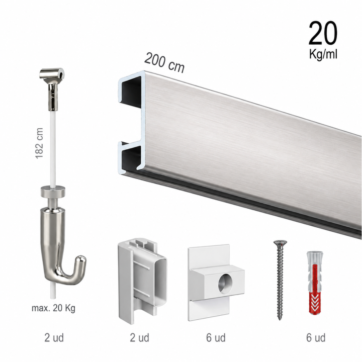 Kit clickRail plata COBRA,nylon, para colgar cuadros.