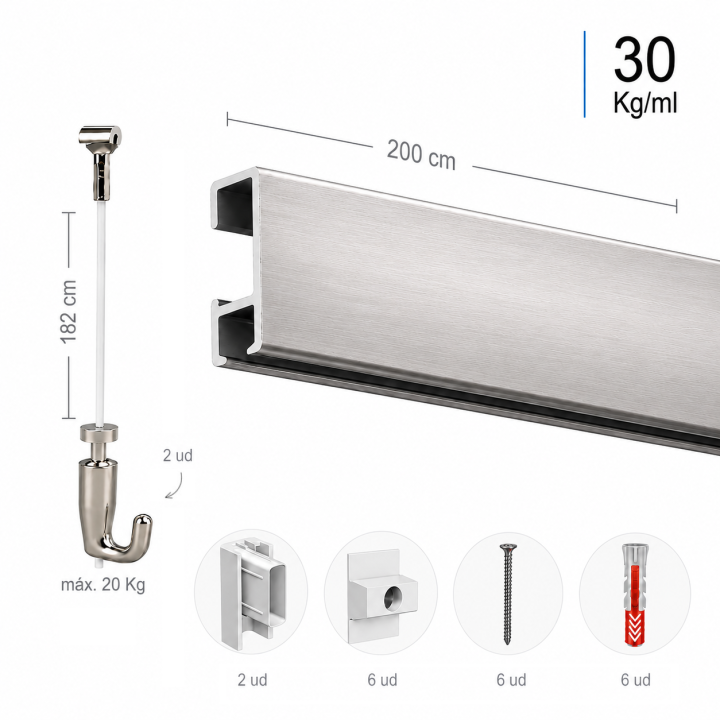Kit clickRail plata COBRA,nylon, para colgar cuadros.