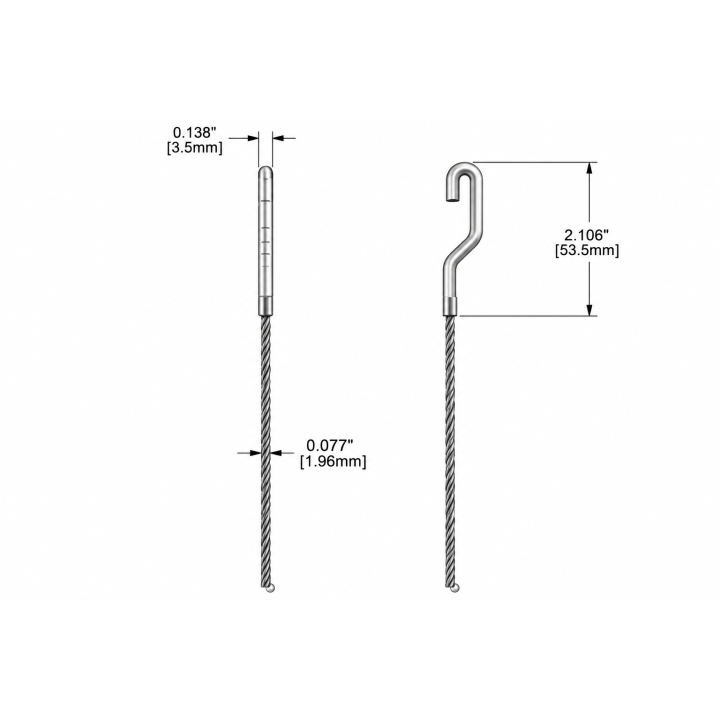 Gancho curvo con cable de acero