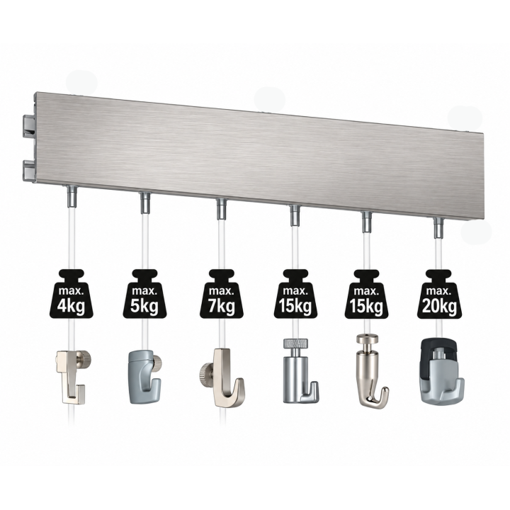 Sistema para colgar cuadros ClickRail Pro 200 cm. PLATA